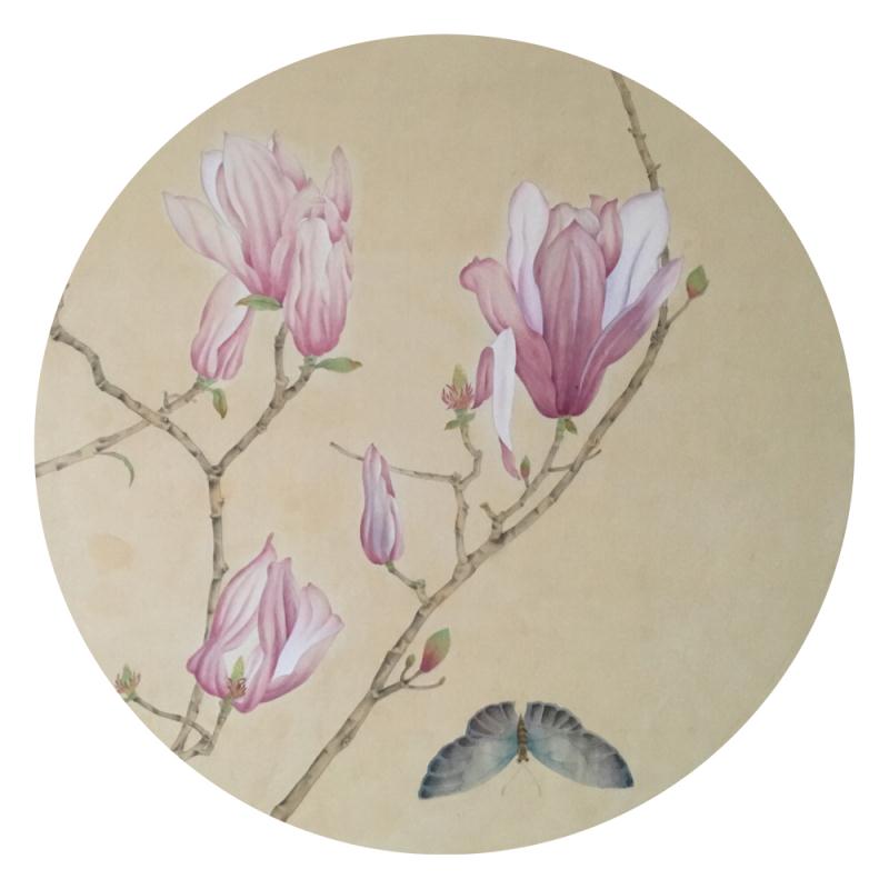 熊淑琴：《春暖花開》為工筆花鳥畫，春天來了，玉蘭花開，引來了蝴蝶，畫面色調以玉蘭花與蝴蝶的冷暖作對比。.jpg