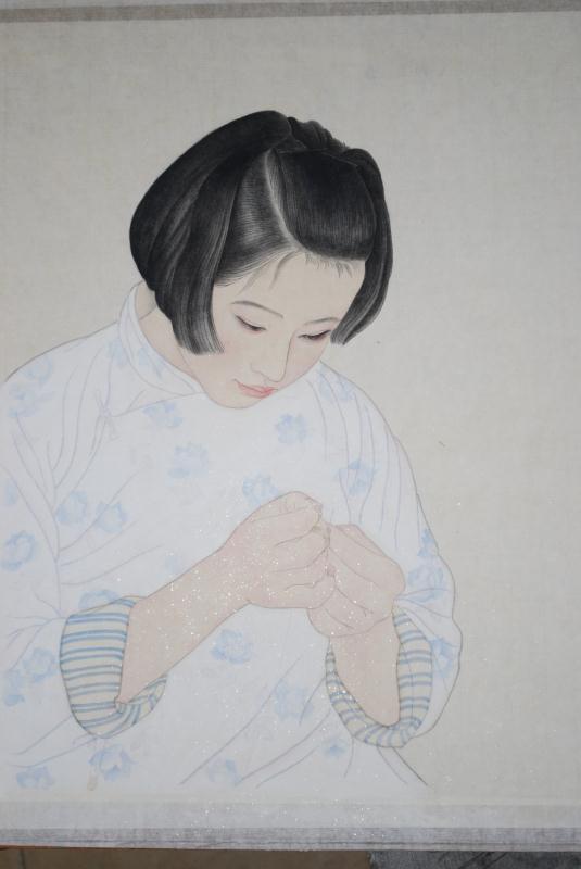 熊淑琴：《穿針線的姑娘》為工筆人物畫，是臨摹當代著名畫家何家英之作的局部。.jpg